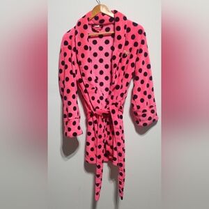 PINK Victoria's Secret Polka-dot Plush Robe Pink and Black Size M/L